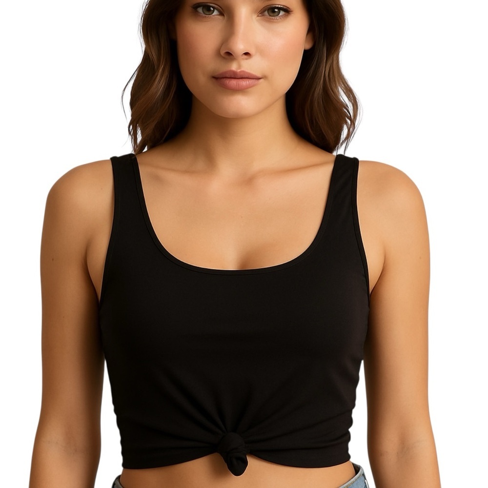 Zaful Black Knotted Tank Top, built in bra, NWTS, Size M